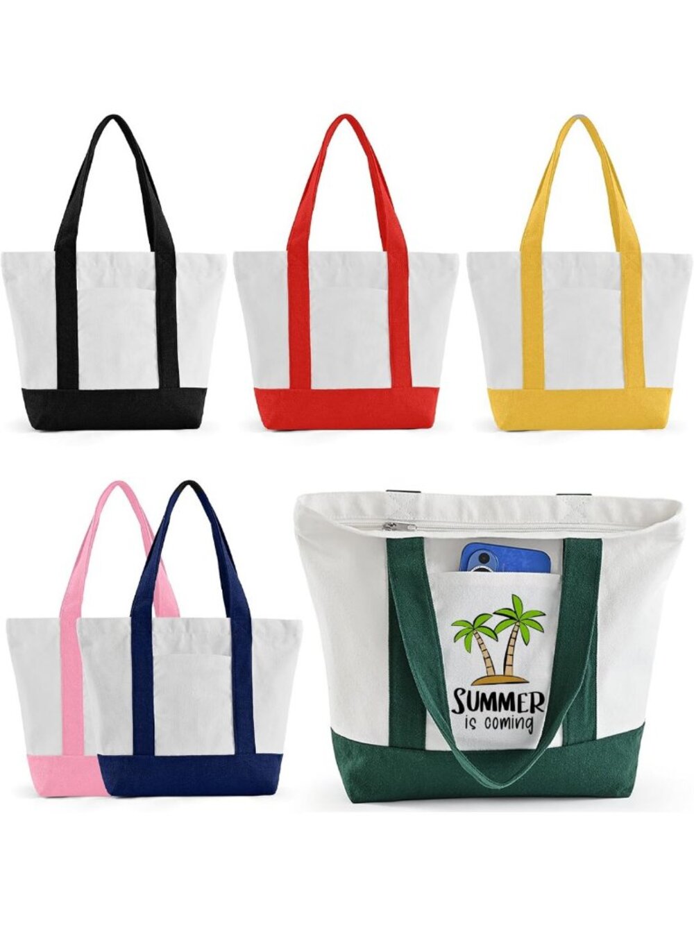 Stylish Mini Canvas Tote Bag with Pockets & Zipper - Perfect Small Everyday Bag